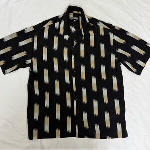 🌻Mench Platinum Button-Down Shirt Sz XXL Black Beige Abstract Pattern